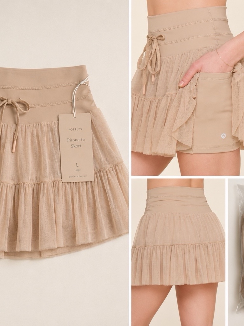POPFLEX Pirouette Skort Cafe Au Lait Size L Large NWT High Rise Tennis Skirt